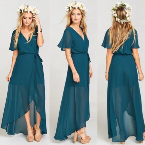 NWT Show‎ Me Your Mumu Sophia Wrap Maxi Dress Deep Jade Size Small New Tags Boho - Picture 1 of 10